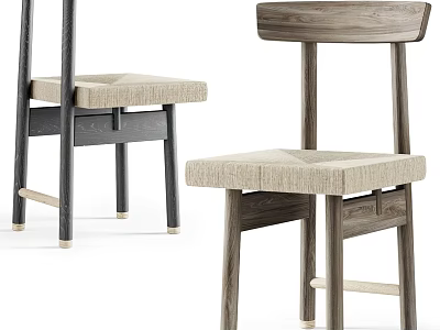 Modern Minimalist Leisure Chairs With Wooden Frame Fabric Seat Cushion And Light Dark Wood Tones 3d model