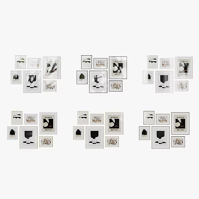 Photo Wall With Various Size Frames And Black White Photos Decorative Design 3d model