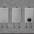 Three Modern Water Heaters with Stylish Control Panels on Gray Wall 3d model