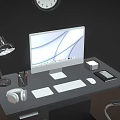 Modern Office Desk Setup With Computer Monitor Desk Lamp Keyboard Mouse And Ergonomic Chair