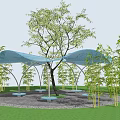 Modern tensioned membrane porch frame observation tower square rest space awning 3d model