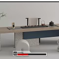 Modern Tea Table And Chairs Featuring Stone Base Curved Design And Tea Set 3d model