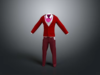Stylish Men's Outfit Featuring Red Jacket Purple Shirt And Maroon Pants 3d model