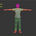 A Man in Blue Polo Shirt and Jeans with Arms Outstretched Standing on Gray Background 3d model