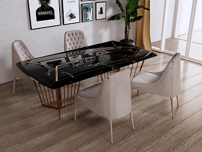 Dining table and chair combination model