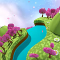 Commercial Outdoor Landscape Equipment With Pink Trees Green Grass And Blue River