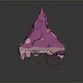 Low Poly 3D Structure With Pink Spiked Top Blue Layered Base And Black Lines