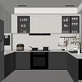 Modern Kitchen Interior With Gray And White Cabinets Appliances Sink And Decorative Plant