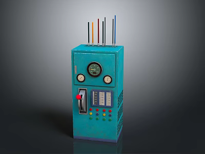 Blue Industrial Electrical Control Panel With Colorful Tubes Meters Buttons And Indicator Lights 3d model