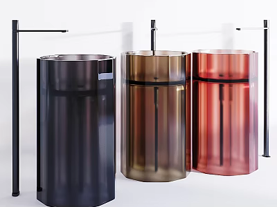Modern Metallic Washbasins in Black Gold and Red Cylindrical Design for Bathroom 3d model