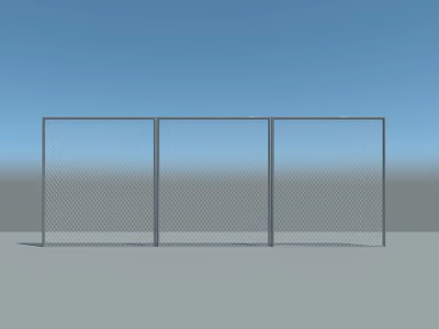 Three Metal Chain Link Fences Standing Against Blue Sky And Gray Ground 3d model