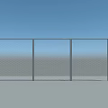Three Metal Chain Link Fences Standing Against Blue Sky And Gray Ground