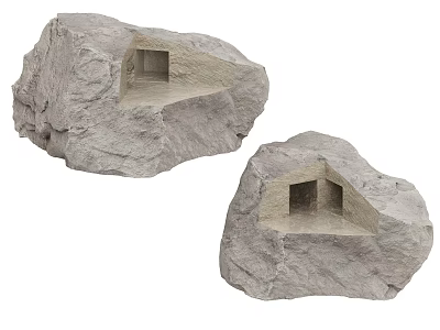 Decorative Stone and Wood Garden Ornaments with House Shaped Grooves Design 3d model