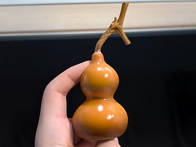 Small Handheld Orange Decorative Gourd With Natural Vine Stem For Home Decor 3d model