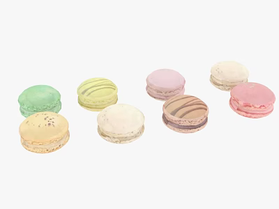 Colorful Macarons In Various Pastel Shades With Decorative Tops And Sweet Flavors 3d model