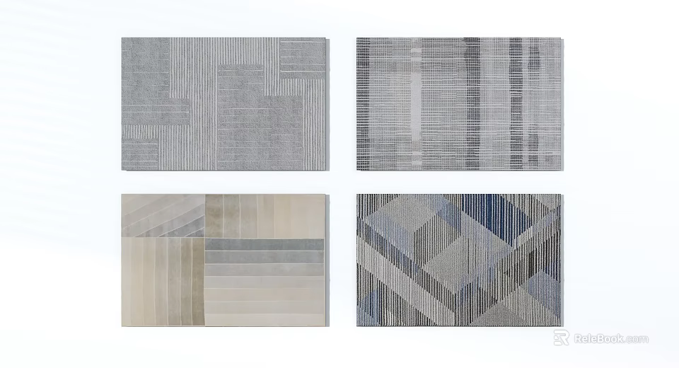 Square Rugs Featuring Geometric Patterns Stripes And Neutral Gray Beige Blue Tones 3d model