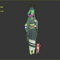 Game Anime Character With White Gray Hair Blue Kimono Headdress Holding Tray And White Cat