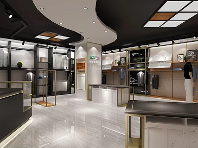 Modern Clothing Store Interior With Fashion Apparel Displays And Lighting Fixtures 3d model