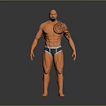 Muscular Man with Well Built Body Gray Underwear and Tattoo on Right Arm