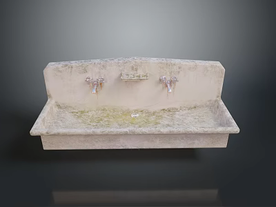 Old Stained Stone Kitchen Sink With Double Faucets For Food Preparation 3d model