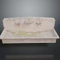 Old Stained Stone Kitchen Sink With Double Faucets For Food Preparation