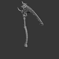 Detailed Skeletal Scythe Fantasy Weapon 3D Model With Green Glowing Accents And Spiked Design