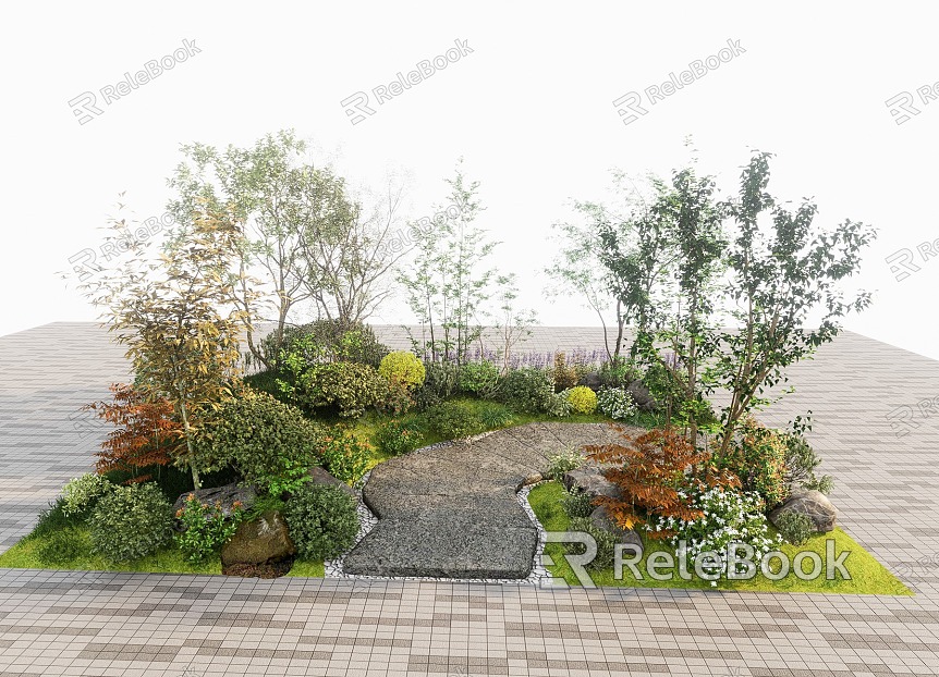 modern shrub plant combination micro-topography landscape sketch landscape setting stone flower border plant combination arbor shrub green plant pile model