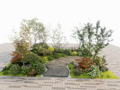 Beautiful Shrub Garden Landscape Design With Stone Path And Green Plants 3d model
