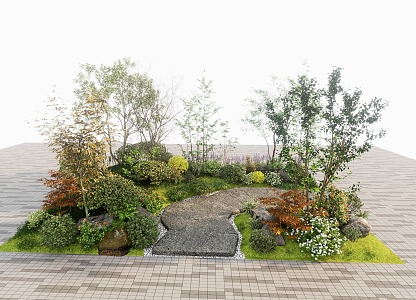 modern shrub plant combination micro-topography landscape sketch landscape setting stone flower border plant combination arbor shrub green plant pile 3d model