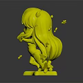 Playful Blue Haired Cartoon Character With Yellow Bikini And Stars On Star Shaped Base