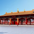 Traditional Ancient Architecture With Red Structure Golden Roof And Confucius Temple Plaque