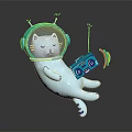 Dancing Cute White Creature With Blue Headphones Holding Radio And Colorful Beams
