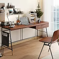 Modern Desk With Laptop Desk Lamp Radio Stationery And Pinboard Near City View Window