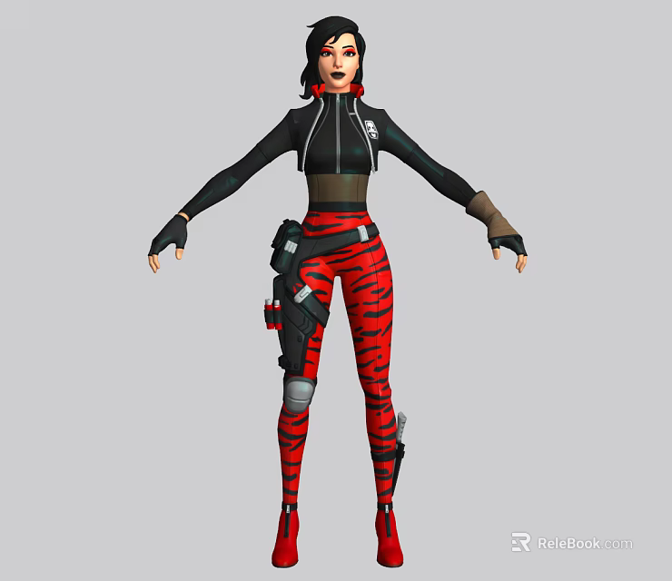 Modern Game Movie Character Wearing Black Hoodie Red Striped Pants and Tactical Gear 3d model 