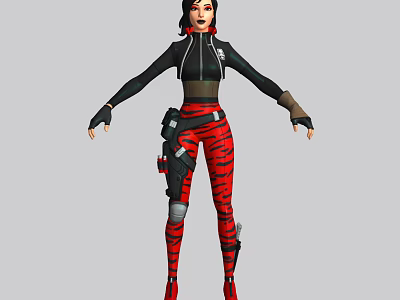 Modern Game Movie Character Wearing Black Hoodie Red Striped Pants and Tactical Gear 3d model