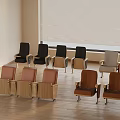Various Colored Chairs Arrangement In Indoor Space With Wooden Floor And Blinds