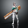 Standing Character With Goggles Green Sleeves Carrying Wooden Tool Plank And Tool Bag