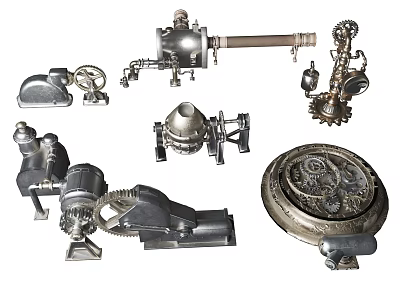 Collection of Vintage Metal Mechanical Parts with Gears Valves and Instruments 3d model