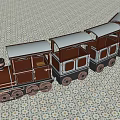 Wooden Toy Train With Brown And White Carriages On Patterned Floor