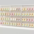 White Display Shelf with Multiple Layers Displaying Colorful Packaged Snacks Grid Design 3d model