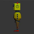 Yellow Mechanical Robot Character With Red Antennae Spring Arms And Red Feet