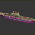Detailed Space Carrier Model With Blue Hull Wooden Deck And Red White Stripes
