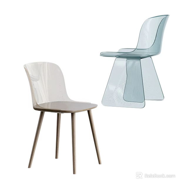 Modern Leisure Chair With Transparent Acrylic Body Light Blue Color And Minimalist Wooden Legs Design 3d model 