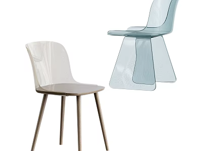 Modern Leisure Chair With Transparent Acrylic Body Light Blue Color And Minimalist Wooden Legs Design 3d model
