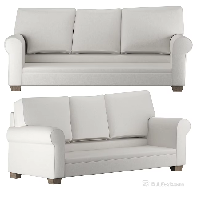 Modern White Three Seater Sofa With Sleek Design And Comfortable Cushions 3d model