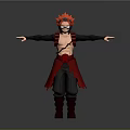 3D Character With Red Spiky Hair Black Long Sleeves Red Vest Black Pants And Boots