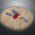 Red Grip Handgun with Magazines and Scattered Bullets on Wooden Floor
