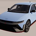 Blue Compact Hatchback With Modern Design Black Alloy Wheels Red Trim Accents And Minimalist Interior Background