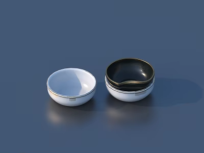 Ceramic Tableware Set With Two Bowls White Black And Gold Rimmed Design 3d model
