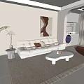 Minimalist Living and Dining Room Interior With White Sofa Coffee Table And Decorative Artwork